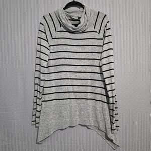 Kim Rogers Womens Cowl Neck Striped Asymmetrical Hem Knit Top Size L Casual Cozy